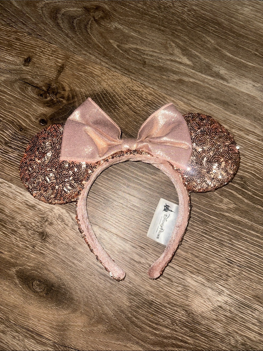 Disney Rose Gold Sequin Ear Headband with Shimmer Bow